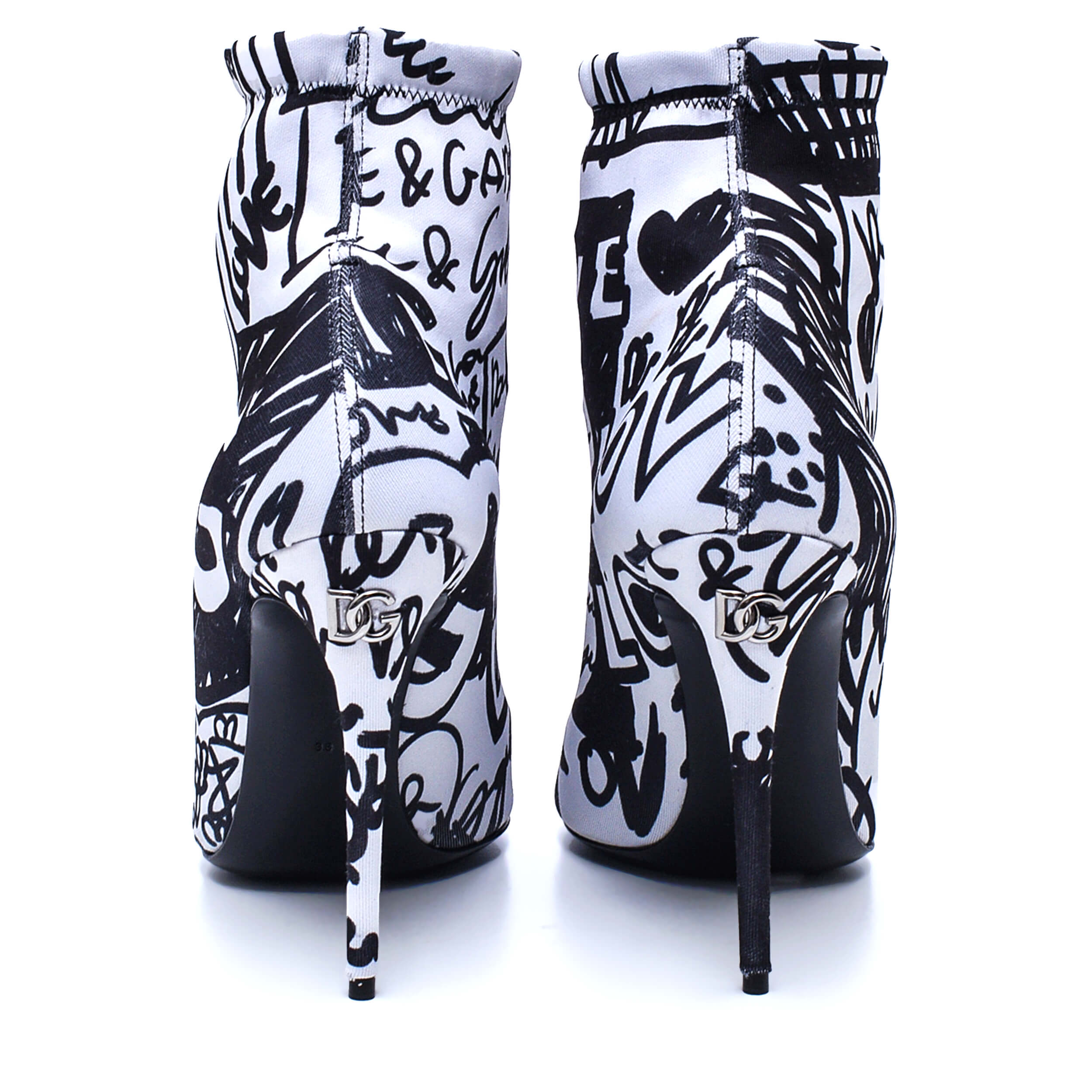 Dolce&Gabbana - Black & White Jersey DG Doodle Ankle Boots / 38